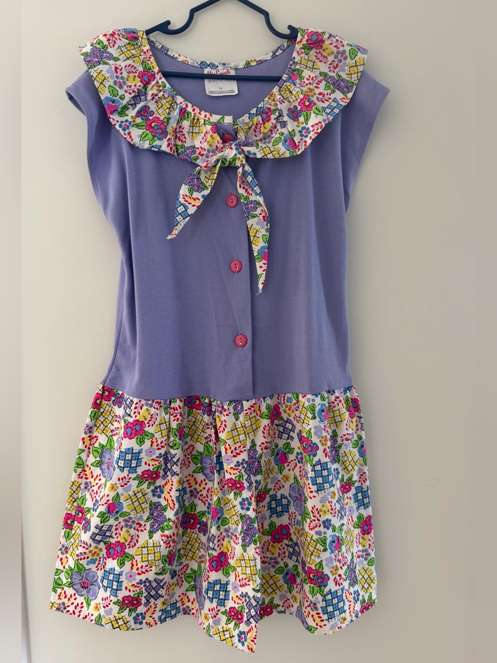 Vintage Shorts Romper Purple Floral Neon Girls Size 14
